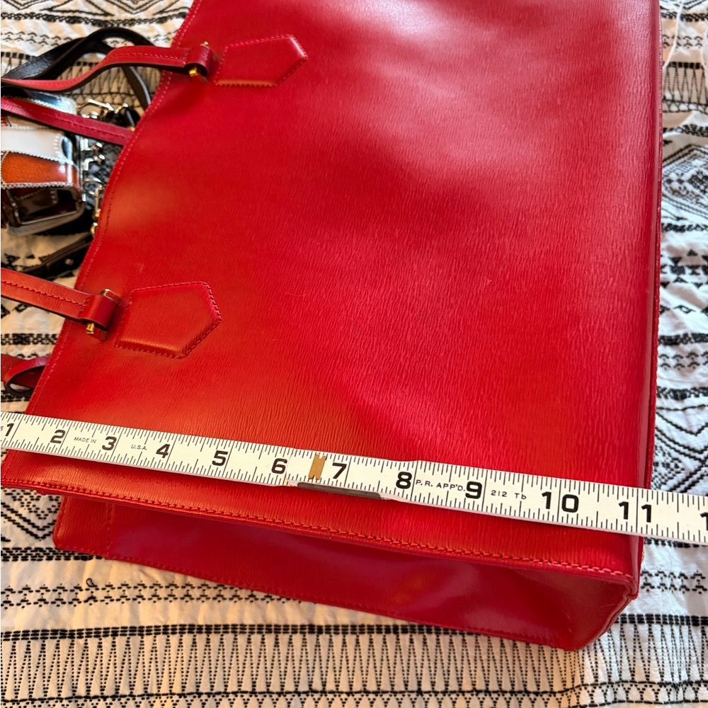 Red Lauren Ralph Lauren leather Women's structured Tote Bag gorgeous - Picture 6 of 11